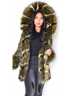 Parka camouflage à fourrure