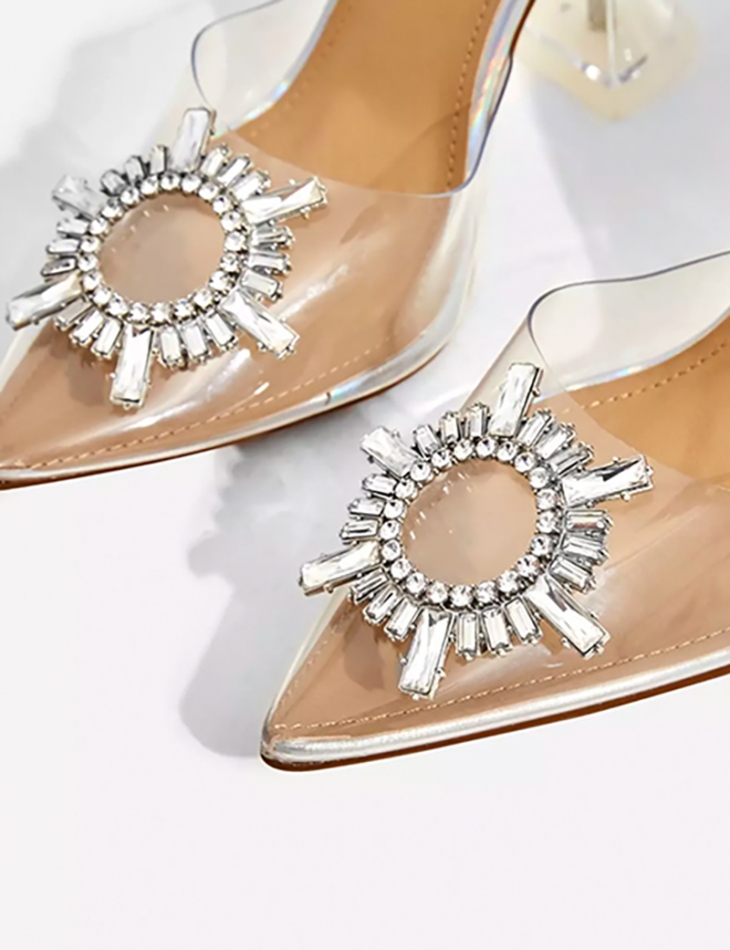 Sandales transparentes à talons et strass