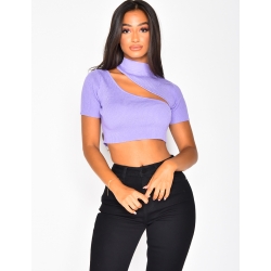 Crop top côtelé ajouré
