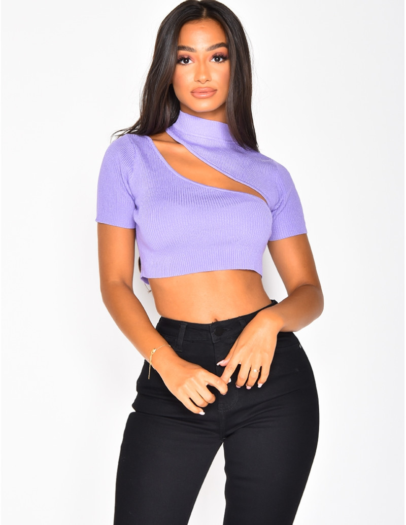 Crop top côtelé ajouré