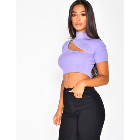 Crop top côtelé ajouré