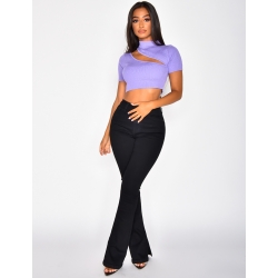 Crop top côtelé ajouré