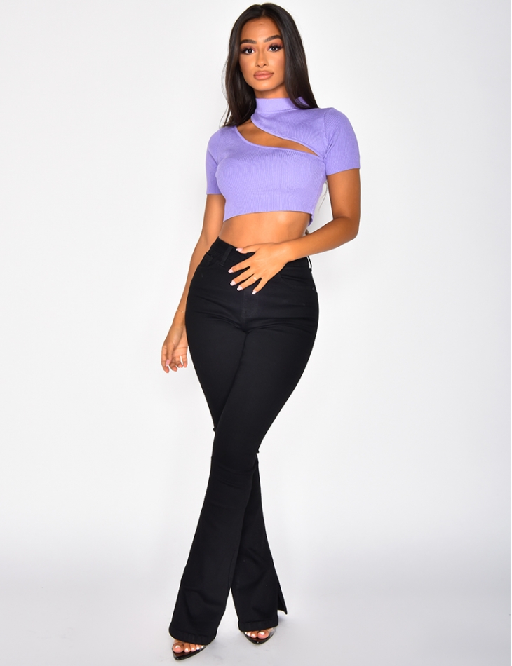 Crop top côtelé ajouré
