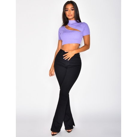 Crop top côtelé ajouré