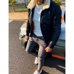 Veste en jean a col mouton online