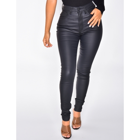 Hose mit hoher Taille in matter Lederoptik