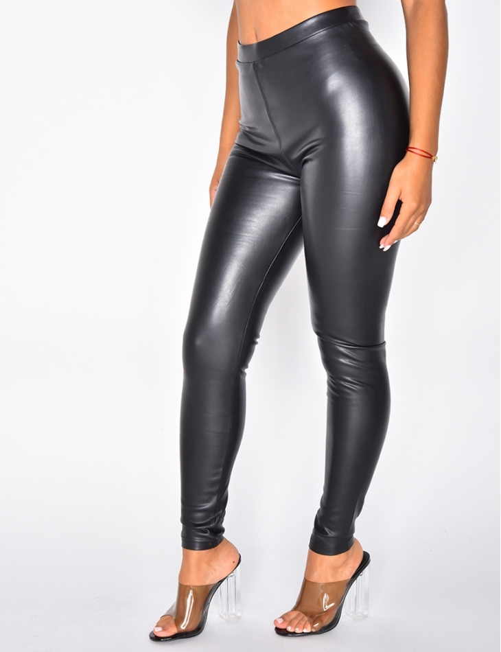 Legging taille haute en similicuir intérieur polaire