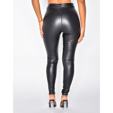 Legging taille haute en similicuir intérieur polaire