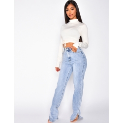 Jeans taille haute destroy à fentes Jeans taille haute destroy à fentes