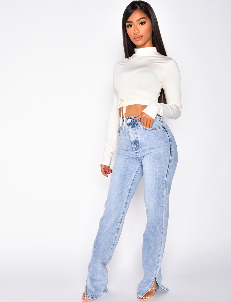 Jeans taille haute destroy à fentes