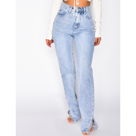 Jeans taille haute destroy à fentes Jeans taille haute destroy à fentes