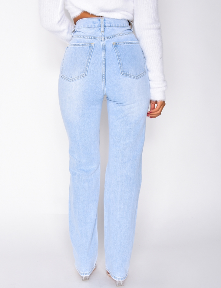 Jean taille haute fendu en bas best sale