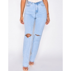 Jeans taille haute straight destroy