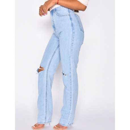 Jeans taille haute straight destroy