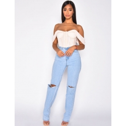 Jeans taille haute straight destroy