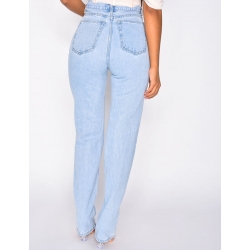 Jeans taille haute straight destroy