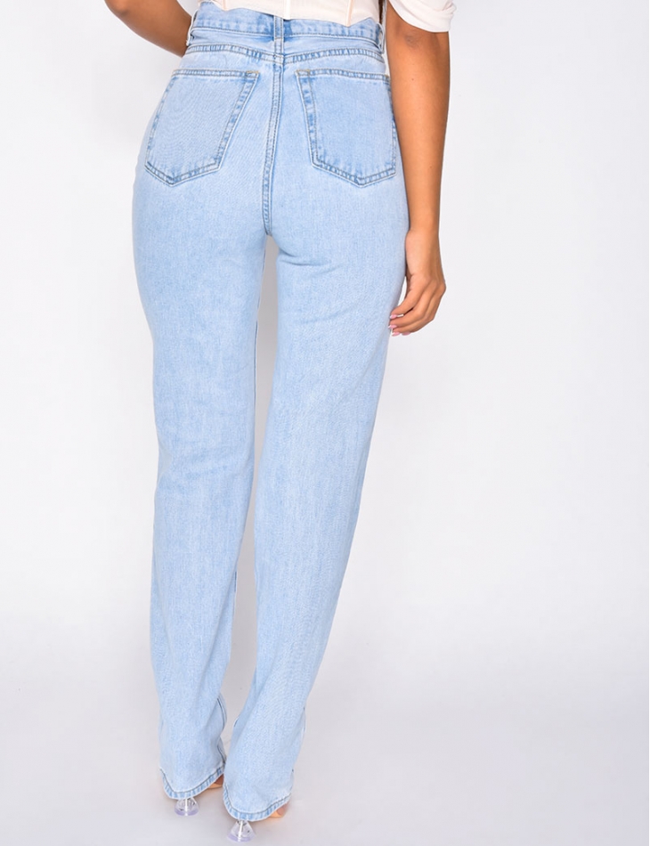 Jeans taille haute straight destroy