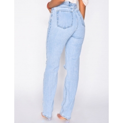 Jeans taille haute straight destroy