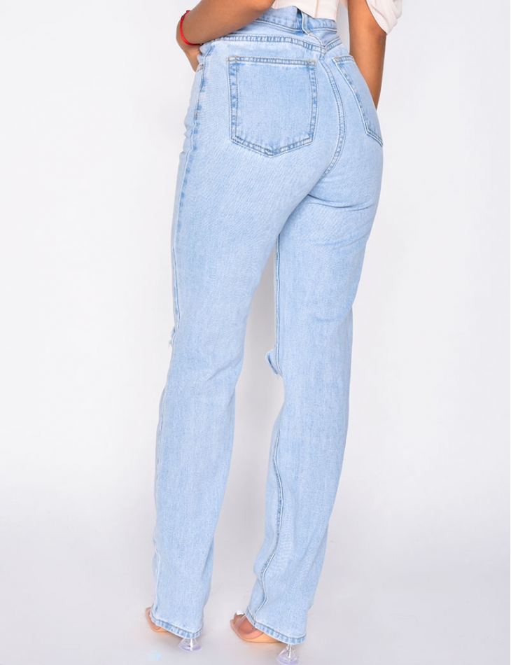 Jeans taille haute straight destroy