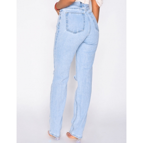 Jeans taille haute straight destroy