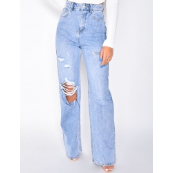 Jeans taille haute straight destroy Jeans taille haute straight destroy