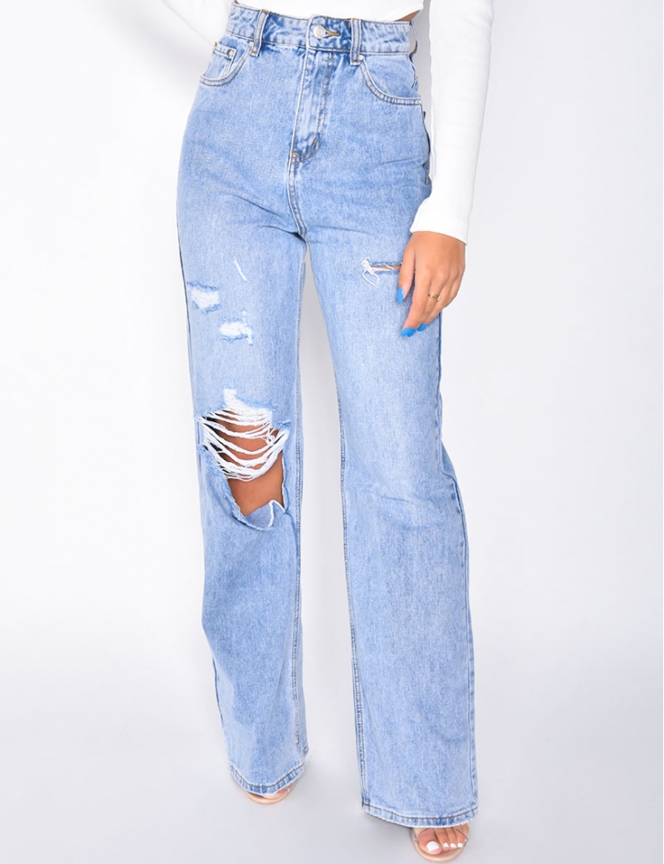 Jeans taille haute straight destroy Jeans taille haute straight destroy