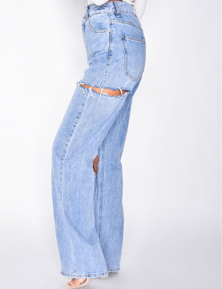Jeans taille haute straight destroy Jeans taille haute straight destroy