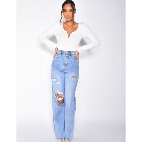 Jeans taille haute straight destroy Jeans taille haute straight destroy