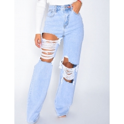 Jeans taille haute straight destroy