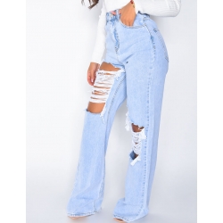 Jeans taille haute straight destroy