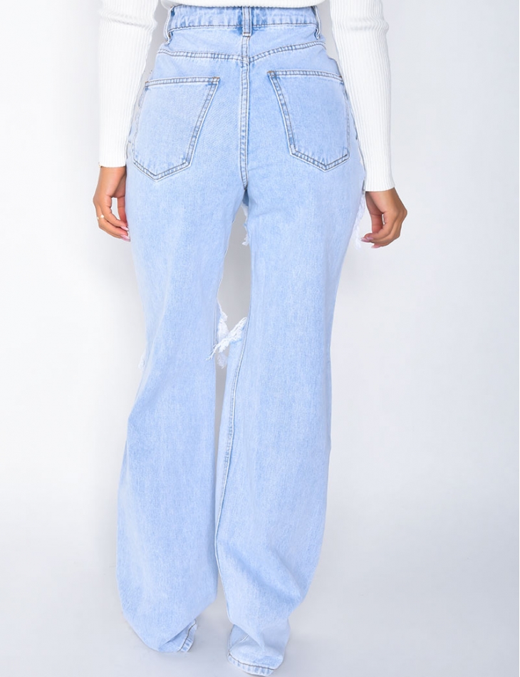 Jeans taille haute straight destroy