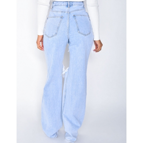 Jeans taille haute straight destroy