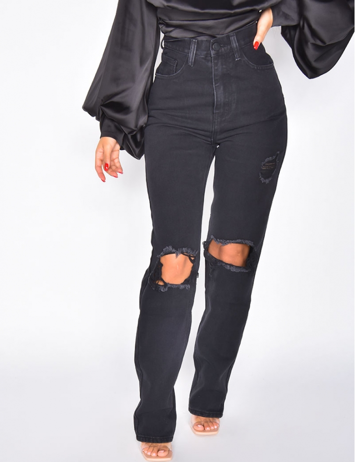 Jeans taille haute destroy