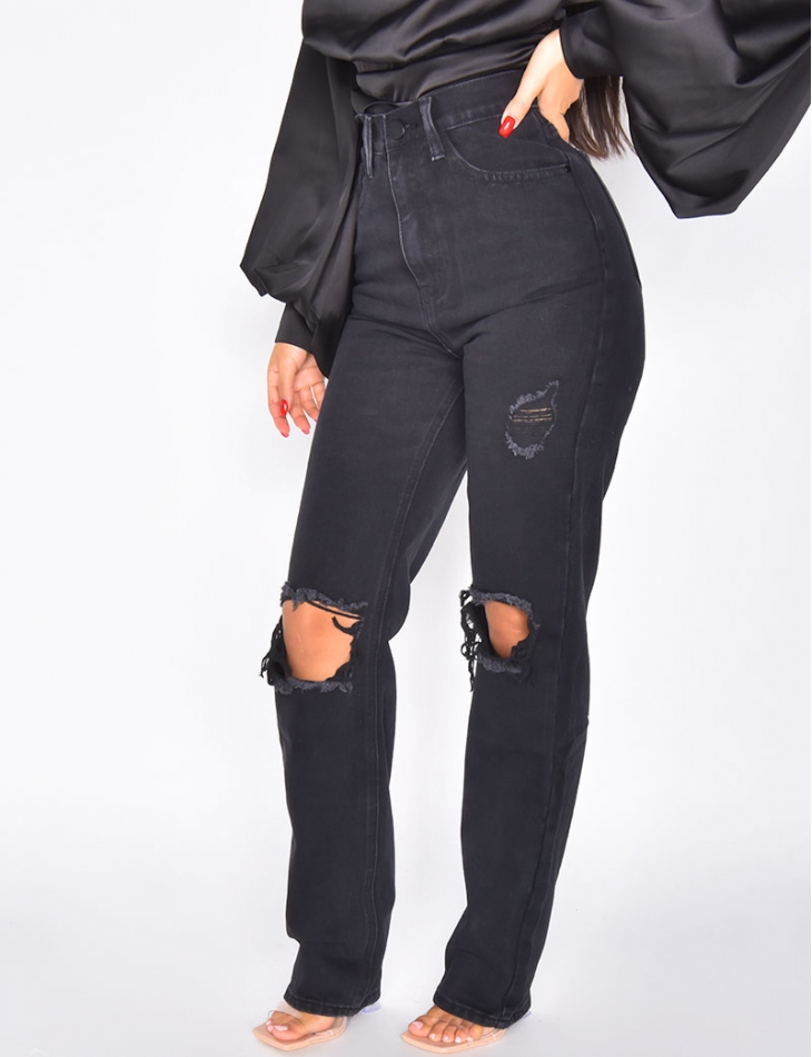 Jeans taille haute destroy