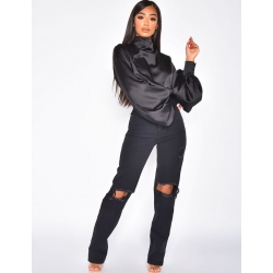 Jeans taille haute destroy