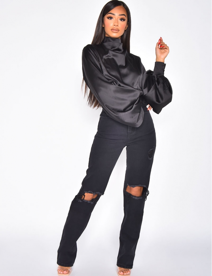 Jeans taille haute destroy