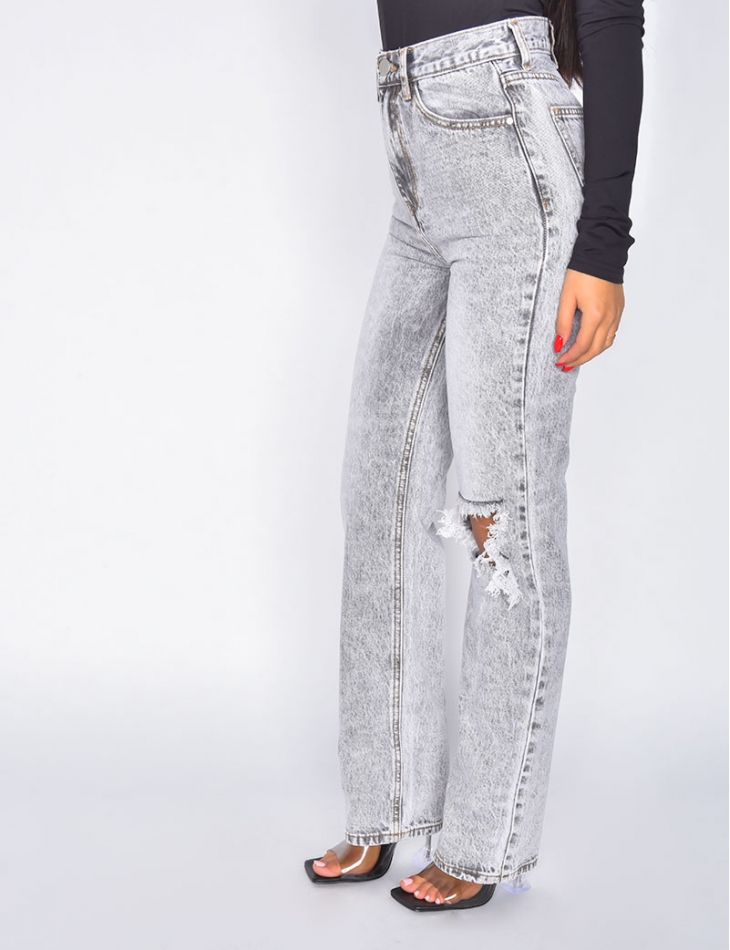 Jeans coupe droite destroy