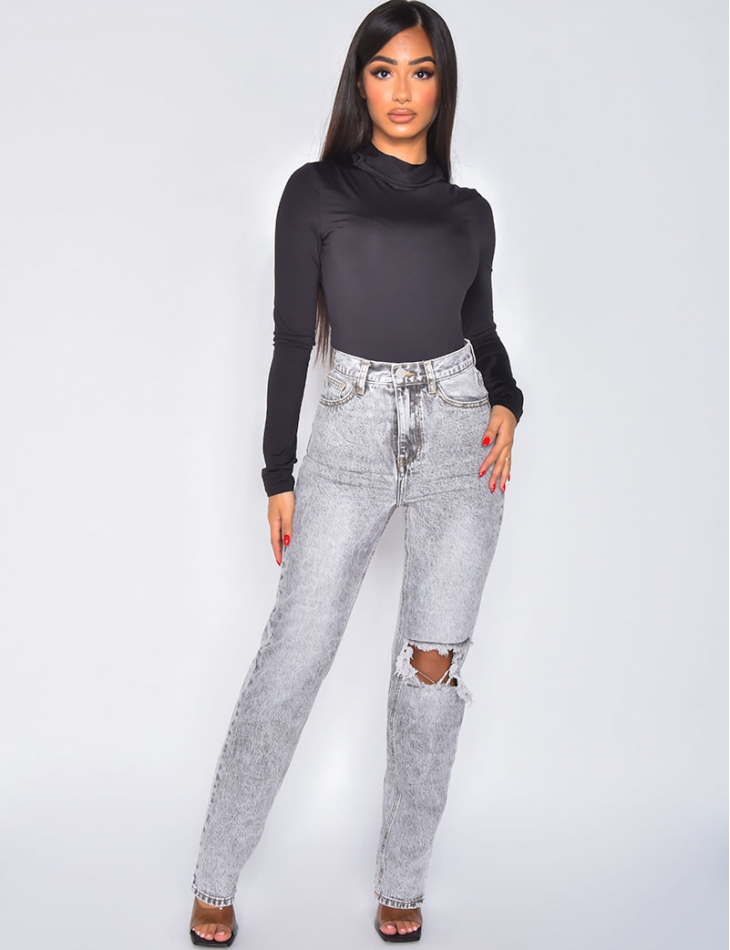 Jeans coupe droite destroy
