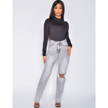 Jeans coupe droite destroy