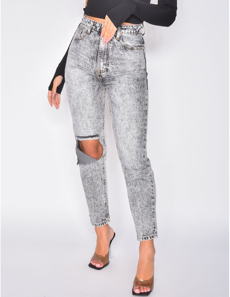 Jeans coupe droite destroy