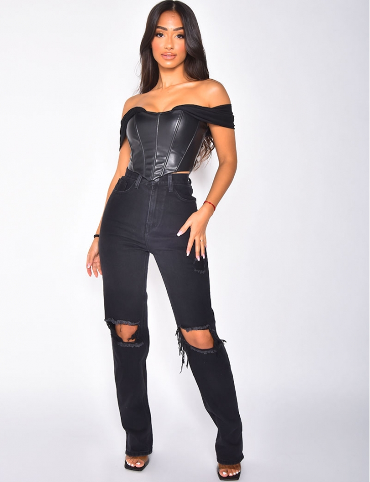 Jeans taille haute destroy