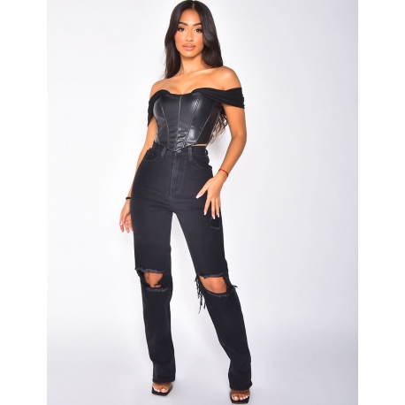 Jeans taille haute destroy