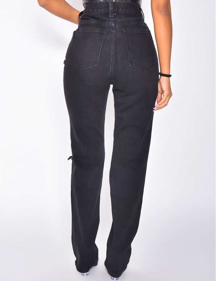 Jeans taille haute destroy