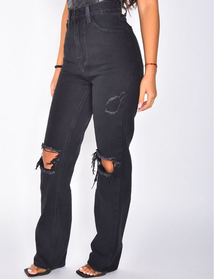 Jeans taille haute destroy