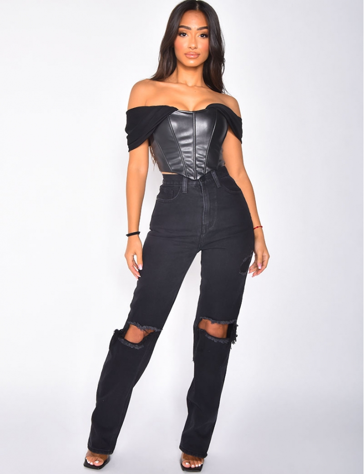 Jeans taille haute destroy