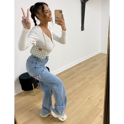 Jeans taille haute straight destroy Jeans taille haute straight destroy