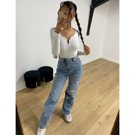 Jeans taille haute straight destroy Jeans taille haute straight destroy