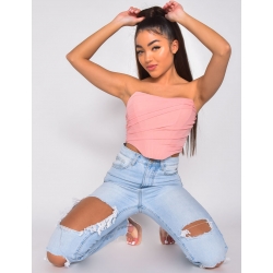 Jeans taille haute straight destroy