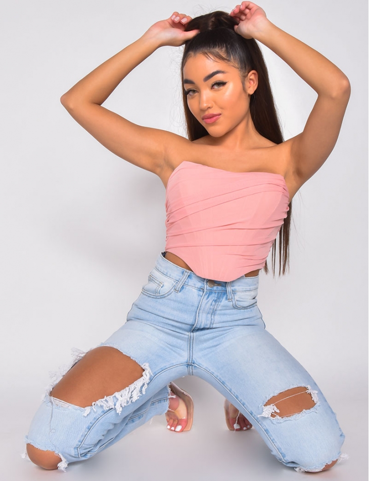 Jeans taille haute straight destroy