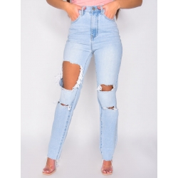 Jeans taille haute straight destroy